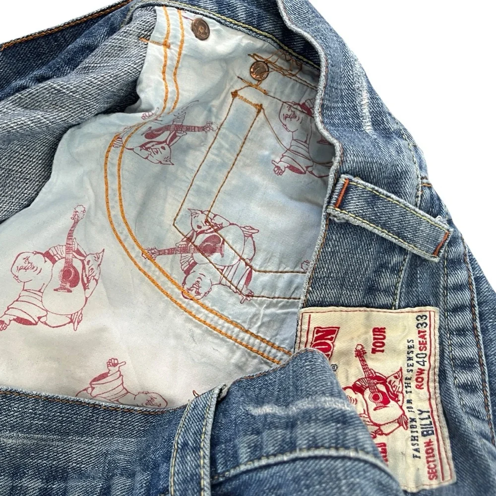 Vintage True Religion Billy Cutoff Jean Shorts Embroidered Boho USA Mens Size 40